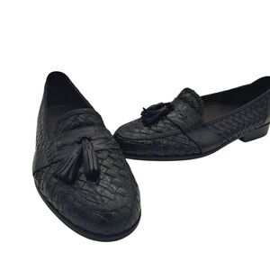 Bragano Tassel Loafers Men's Size 10 M Black Woven Leather Slip On Shoes